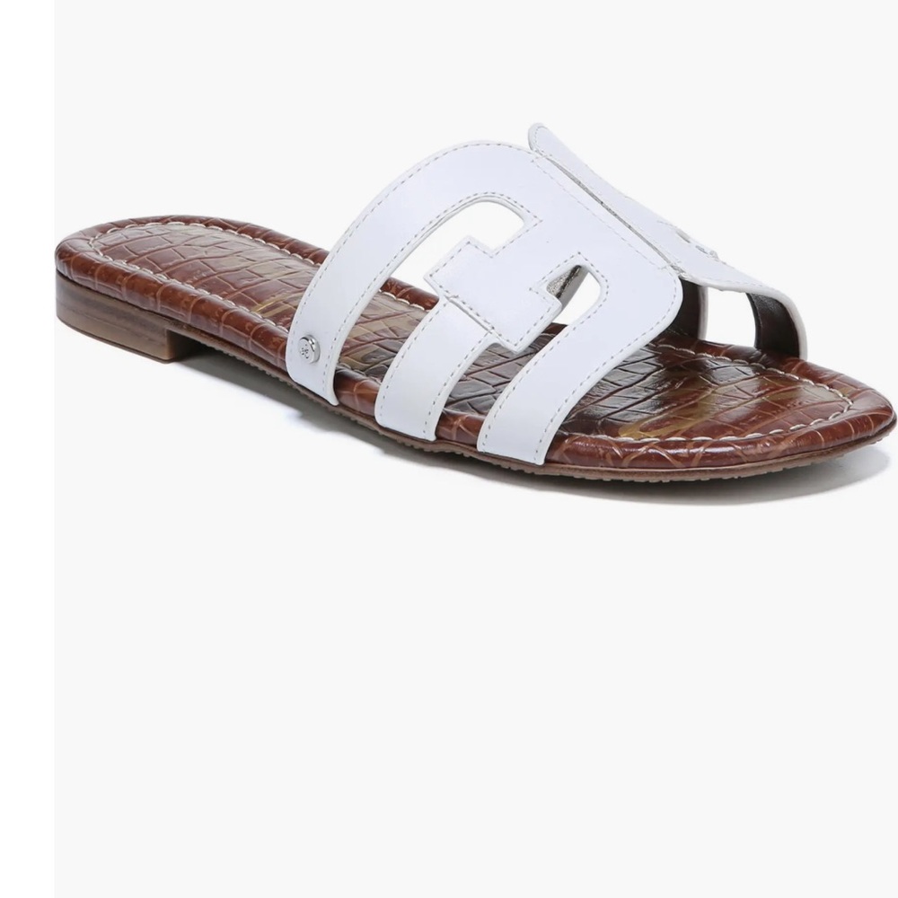Sam Edelman White Leather Slide Sandals with Brown Footbed